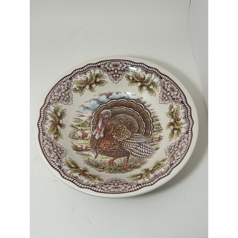 Victorian English Pottery Turkey Serving Bowl Edward Challinor 10.5 Inch England